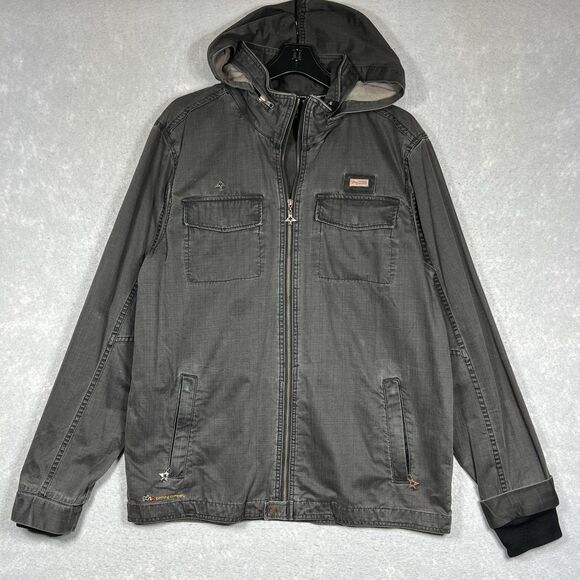 LRG Lifted Research Group Hooded Denim Anorak Jacket Men’s XL Full Zip Up Gray - Picture 1 of 13